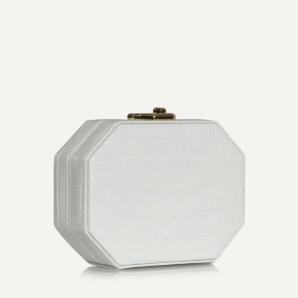 MISELA Alexa At Belgravia Leather Crocodile Embossed Box Clutch Bag $1050